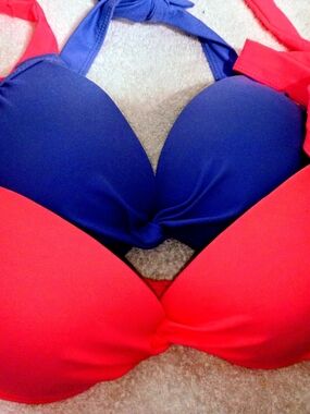 Halter Push-Up Bikini Tops in Blue and Red